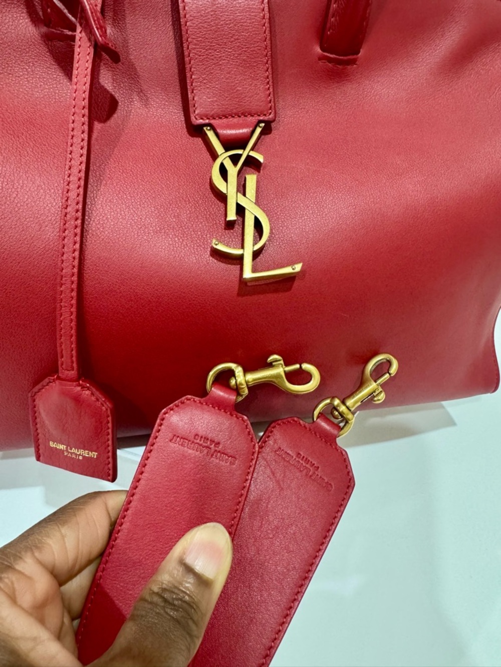 Saint Laurent Red Downtown Cabas Leather Bag, with Gold YSL Hardware - Picture 4 of 12